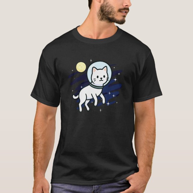T-shirt Chat Blanc Astronaute Spatial Lune Amoureux Maman  (Devant)