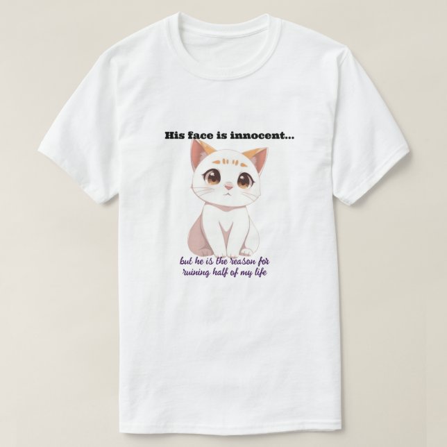 T-shirt Chat blanc au visage innocent (Design devant)