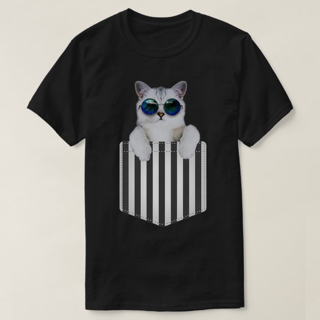 T-shirt Chat Blanc cool Assis Dans La Poche (Design devant)