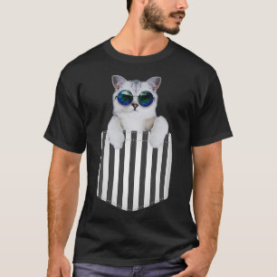 T-shirt Chat Blanc cool Assis Dans La Poche