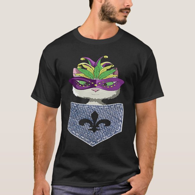 T-shirt Chat blanc dans la poche Chat Carnaval Fête Mardi  (Devant)