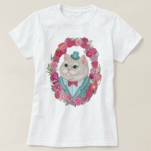 T-shirt Chat blanc derpy dans le chapeau supérieur