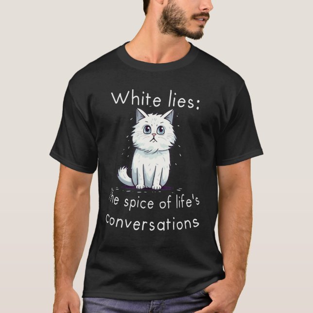 T-shirt Chat blanc drôle avec conversation épicée avec bla (Devant)