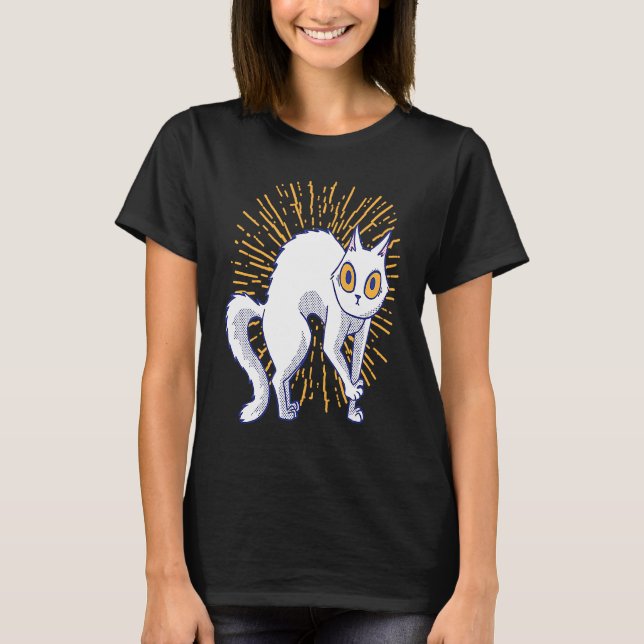 T-shirt Chat blanc effrayé (Devant)