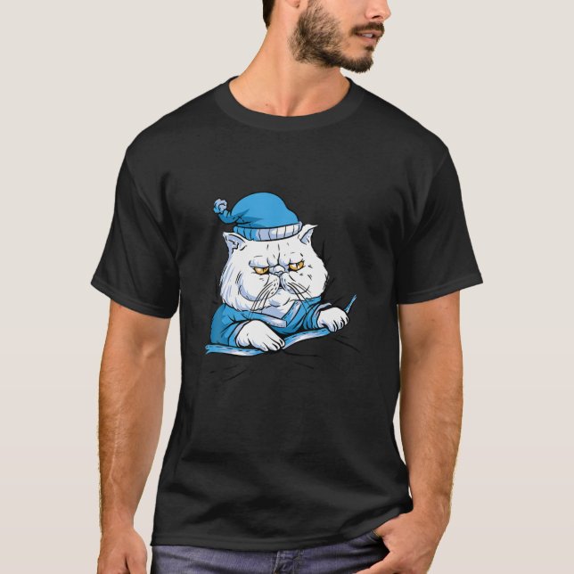 T-shirt Chat Blanc En Pyjamas Cute Funny Fluffy (Devant)