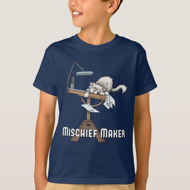 T-shirt Chat Blanc Fauteur de Trouble (Devant)