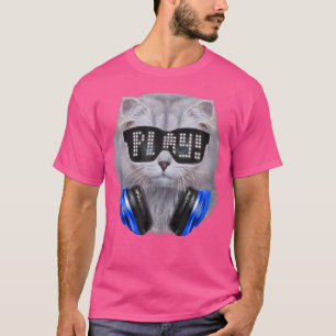 T-shirt Chat Blanc Fluffé Comme Dj Portant Un Tête Et Un T