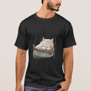 T-shirt Chat Blanc Fluffy Endormi Dans L'Art De Bateau