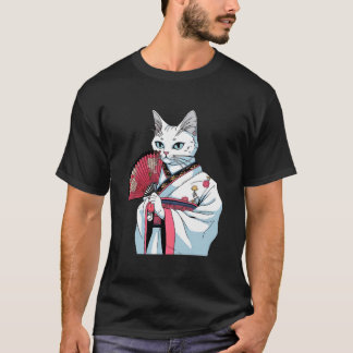 T-shirt Chat blanc Geisha Funny Pet Kimono
