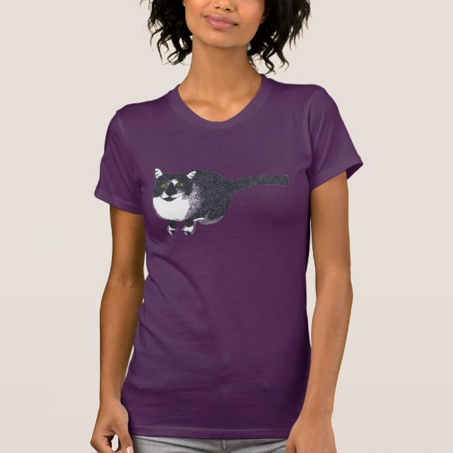 T-shirt Chat blanc mignon noir en chemises Pointillism (Devant)