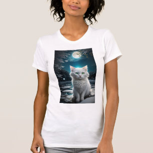 T-shirt Chat blanc mignon, yeux verts