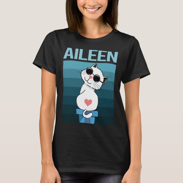 T-shirt Chat Blanc - Nom Aileen (Devant)