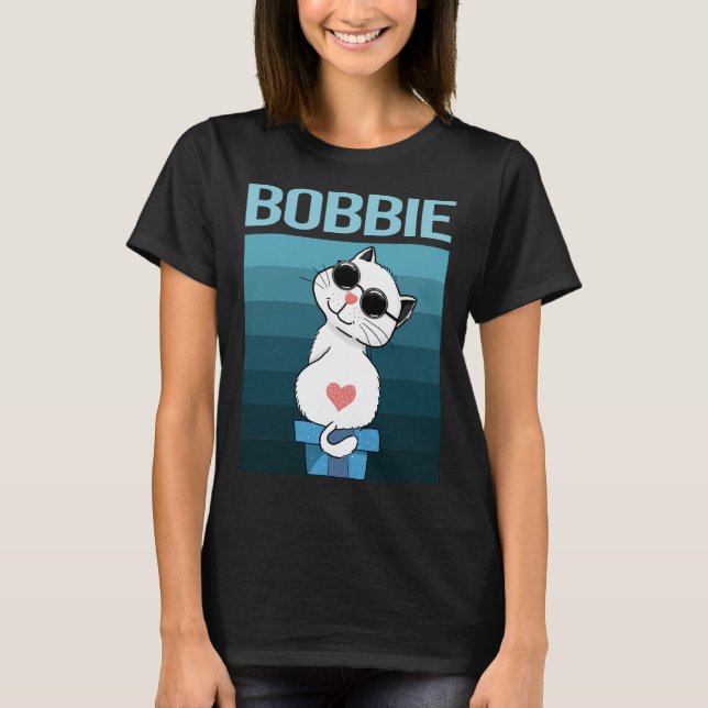 T-shirt Chat blanc - Nom Bobbie (Devant)
