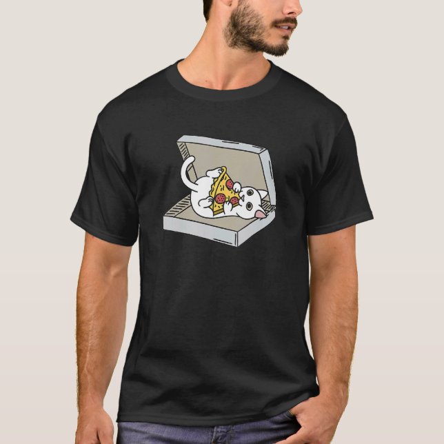 T-shirt Chat Blanc Pizza Animal de Compagnie (Devant)