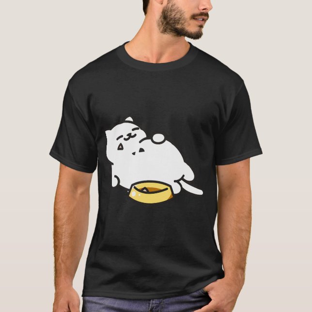 T-shirt Chat Blanc Plein de Nourriture (Devant)