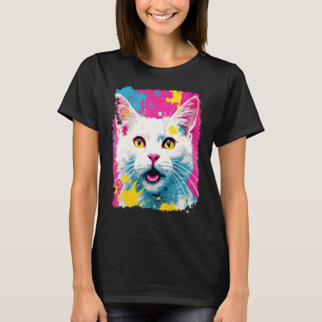 T-shirt Chat Blanc Pop Art (Devant)