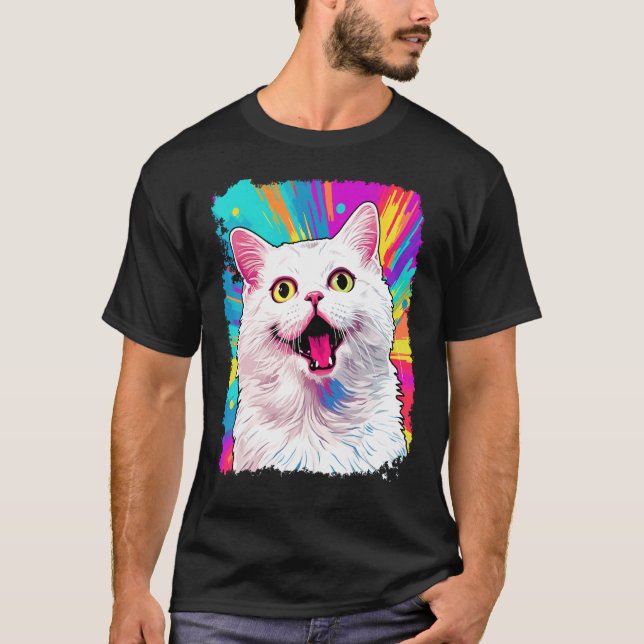 T-shirt Chat blanc Pop Art (Devant)