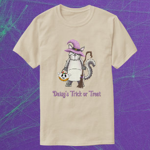 T-shirt Chat Blanc Sorcière Fantaisie Friandise Halloween 