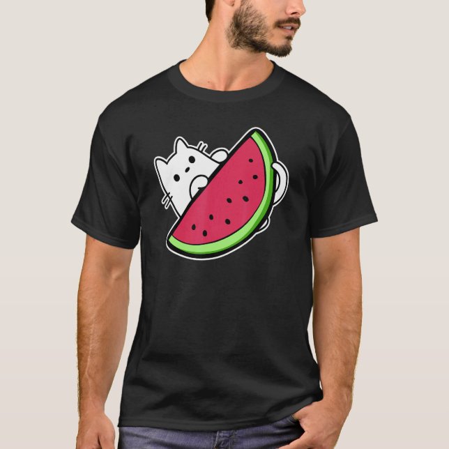 T-shirt Chat blanc sous tranche de pastèque sucrée (Devant)