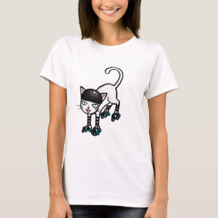 T-shirt Chat blanc sur des rollerskates