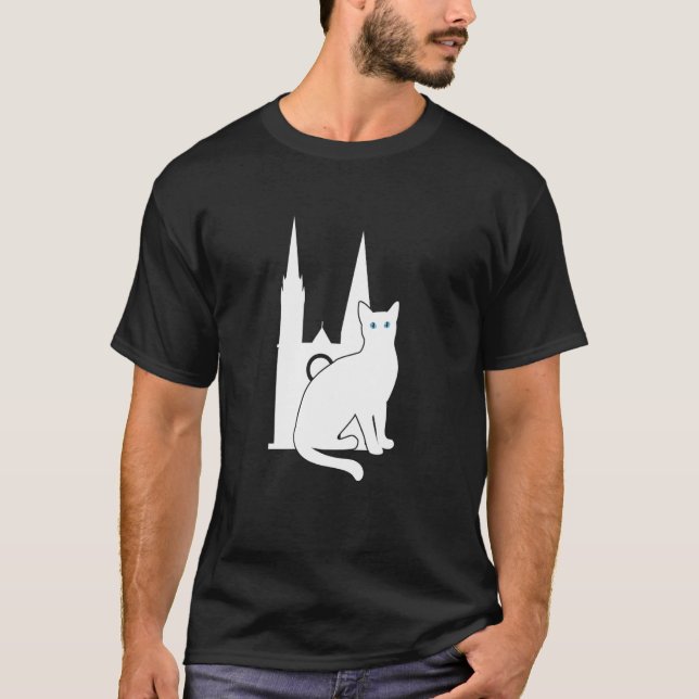 T-shirt Chat Blanc Voyage Silhouette Cathédrale de Chartre (Devant)