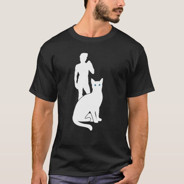 T-shirt Chat Blanc Voyage Silhouette David par Michaelange (Devant)