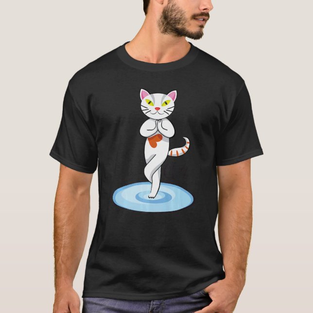 T-shirt Chat blanc yoga (Devant)