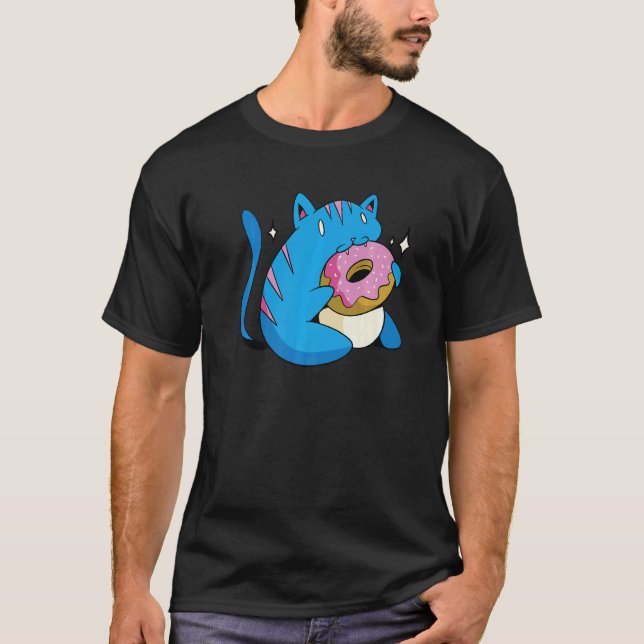 T-shirt Chat Bleu Et Donuts (Devant)