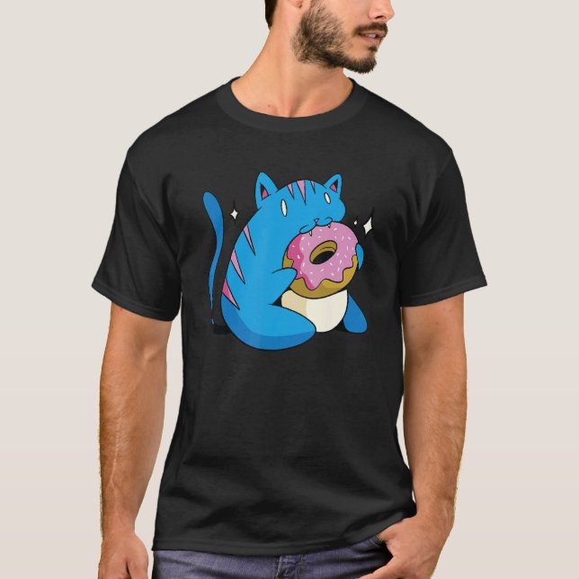 T-shirt Chat Bleu Et Donuts (Devant)