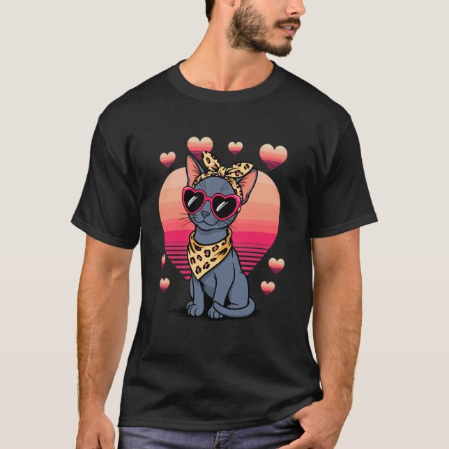 T-shirt Chat Bleu Russe Saint-Valentin (Devant)