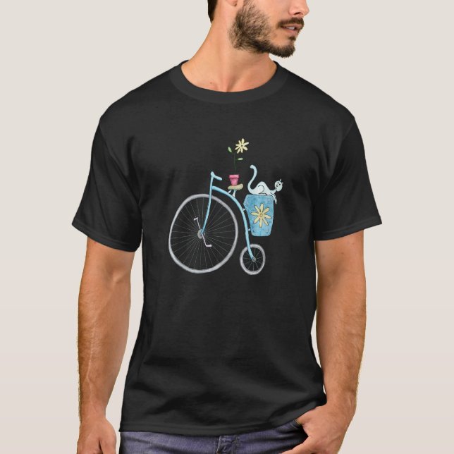 T-shirt Chat Bleu Sur Vélo Ancien (Devant)