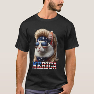 T-shirt Chat Blonde Perruque Mullet 4 Juillet Chats Améric