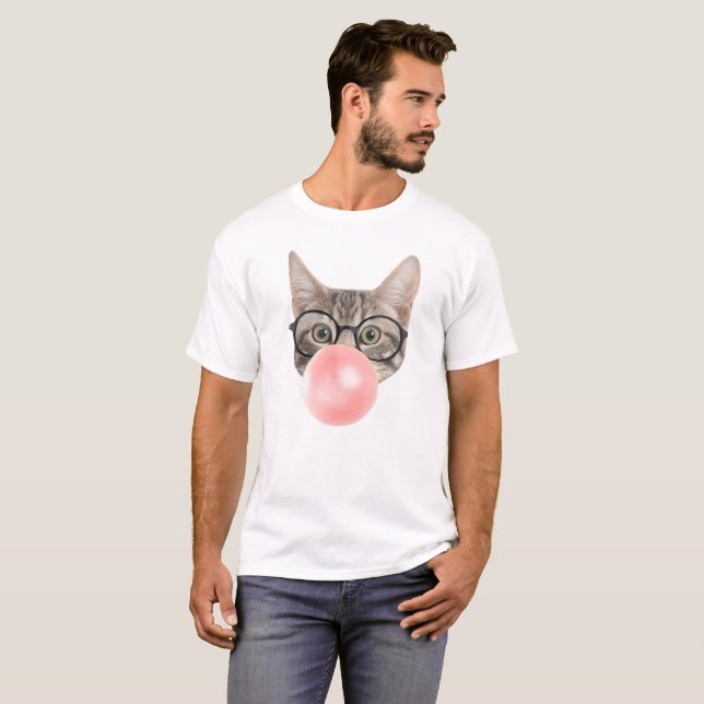 T-shirt Chat Blows Géant Gomme Bulle Chemise Rose Smart Gl (Devant entier)