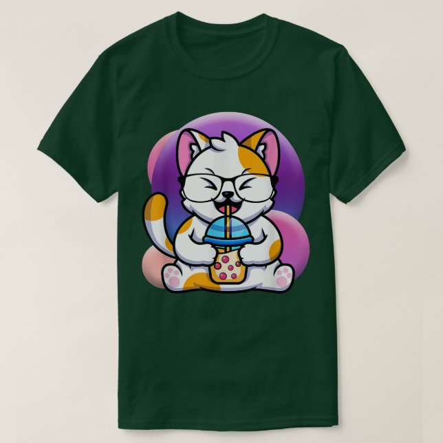 T-shirt chat boba manger ramen anime kawaii neko, chat man (Design devant)