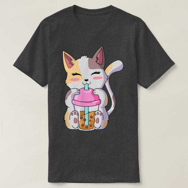T-shirt Chat Boba Tea Anime Kawaii Neko Ado de thé bulle G (Design devant)