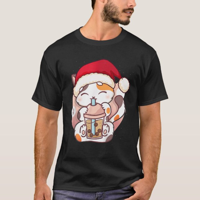 T-shirt Chat Boba Tea Bubble Kawaii Anime Japonaise Fille  (Devant)
