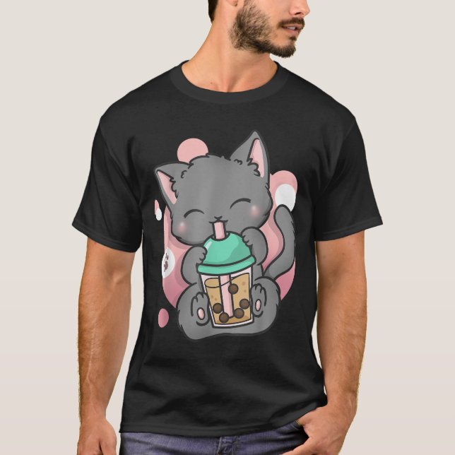 T-shirt Chat Boba Tea Bubble Tea Anime Kawaii Neko_10 (Devant)