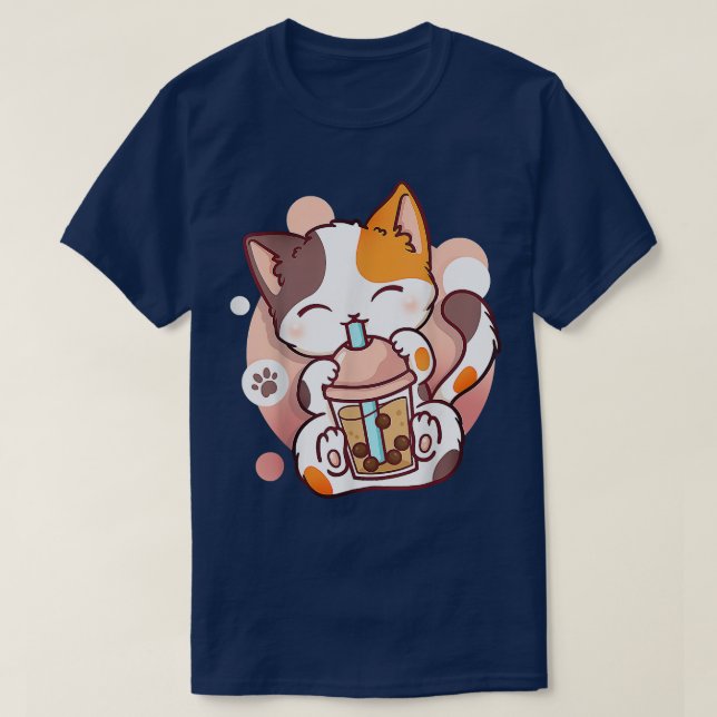 T-shirt Chat Boba Tea Bubble Tea Anime Kawaii Neko Pour Fi (Design devant)