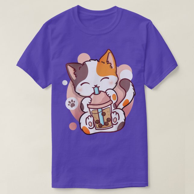 T-shirt Chat Boba Tea Bubble Tea Anime Kawaii Neko Pour Fi (Design devant)