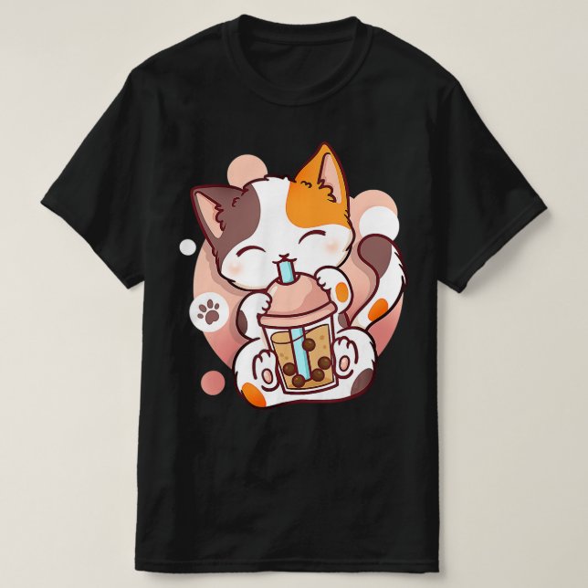 T-shirt Chat Boba Tea Bubble Tea Anime Kawaii Neko pour fi (Design devant)