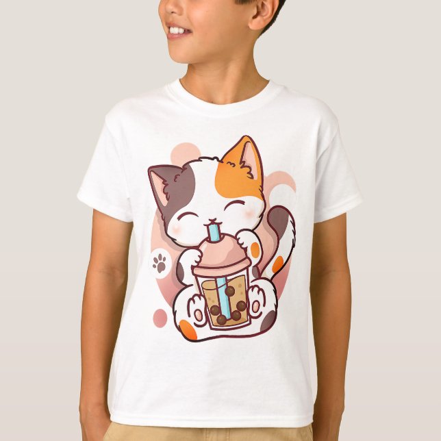 T-shirt Chat Boba Tea Bubble Tea Anime Kawaii Neko pour fi (Devant)