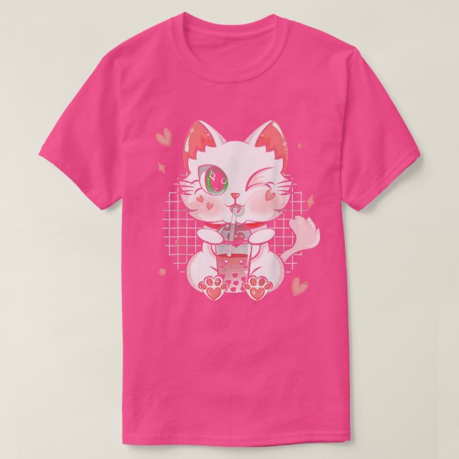 T-shirt Chat Boba Tea Bubble Tea Chat Kawaii Anime Neko Gi (Design devant)