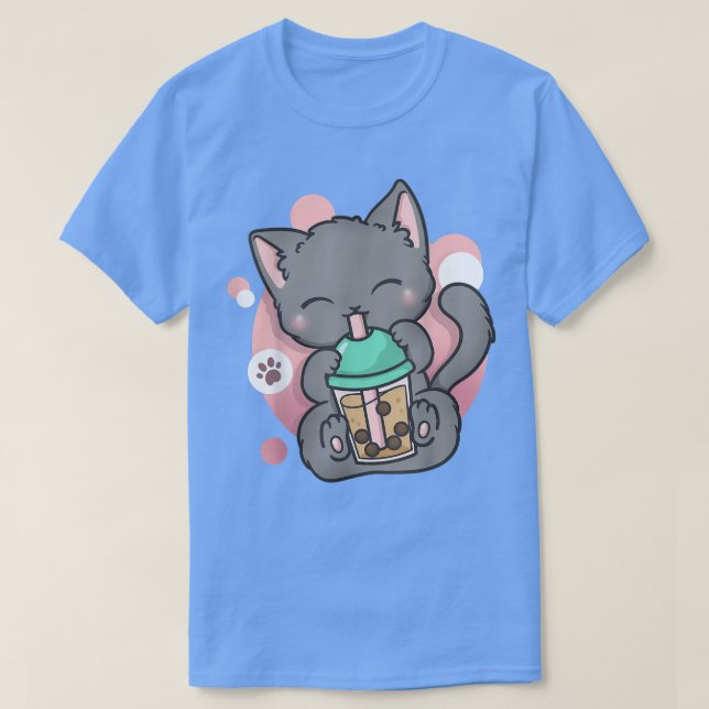 T-shirt Chat Boba Tea Buble Tea Anime Kawaii Neko (Design devant)