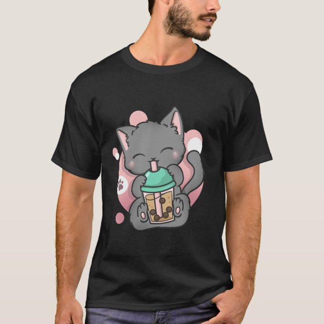 T-shirt Chat Boba Tea Buble Tea Anime Kawaii Neko (Devant)