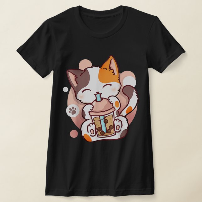 T-shirt Chat Boba Tea Buble Tea Anime Kawaii Neko (Poser)