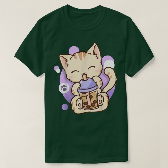 T-shirt Chat Boba Tea Buble Tea Anime Kawaii Neko (Design devant)