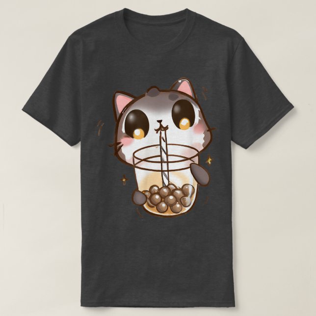 T-shirt Chat Boba Tea Buble Tea Anime Kawaii Neko (Design devant)