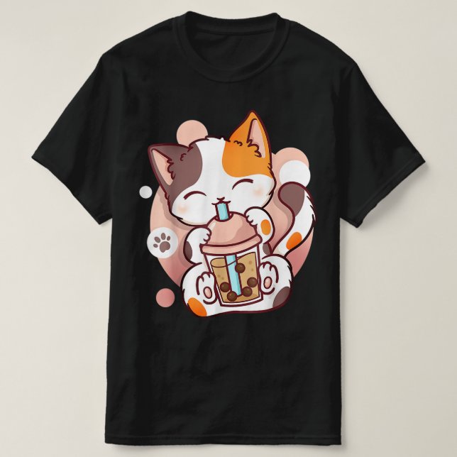 T-shirt Chat Boba Tea Buble Tea Anime Kawaii Neko (Design devant)