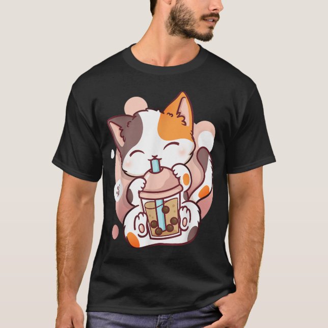 T-shirt Chat Boba Tea Buble Tea Anime Kawaii Neko_9 (Devant)