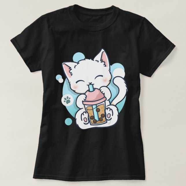 T-shirt Chat Boba Tea Buble Tea Kawaii Anime Japonais Neko (Design devant)